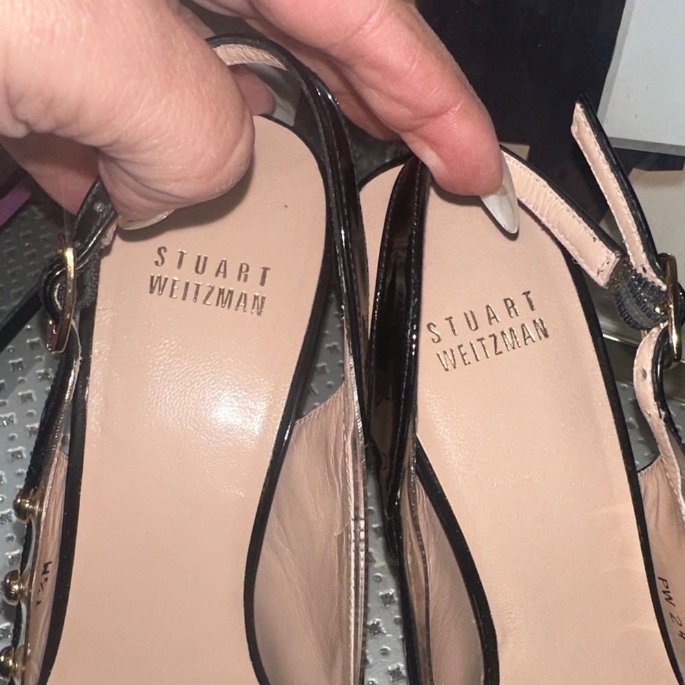 Stuart Weitzman Black and Gold Studded Heels - Picture 9 of 12